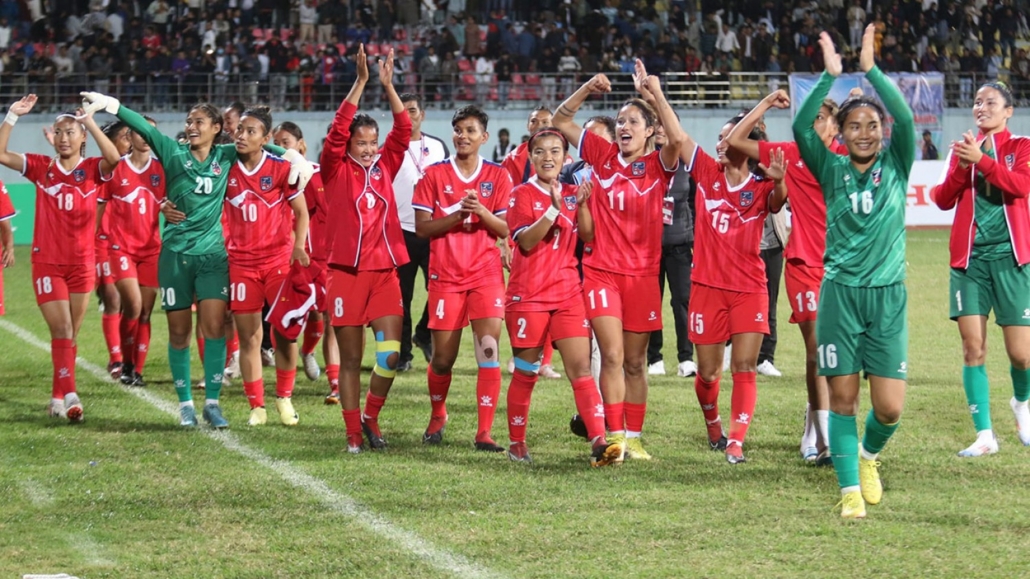 Crowd for womens football in nepal